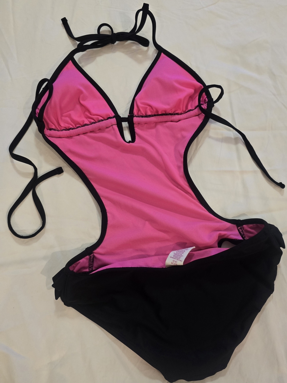 OP Size S Black & Pink One-Piece Swim Suit with Ruffle Accents - Picture 3 of 4